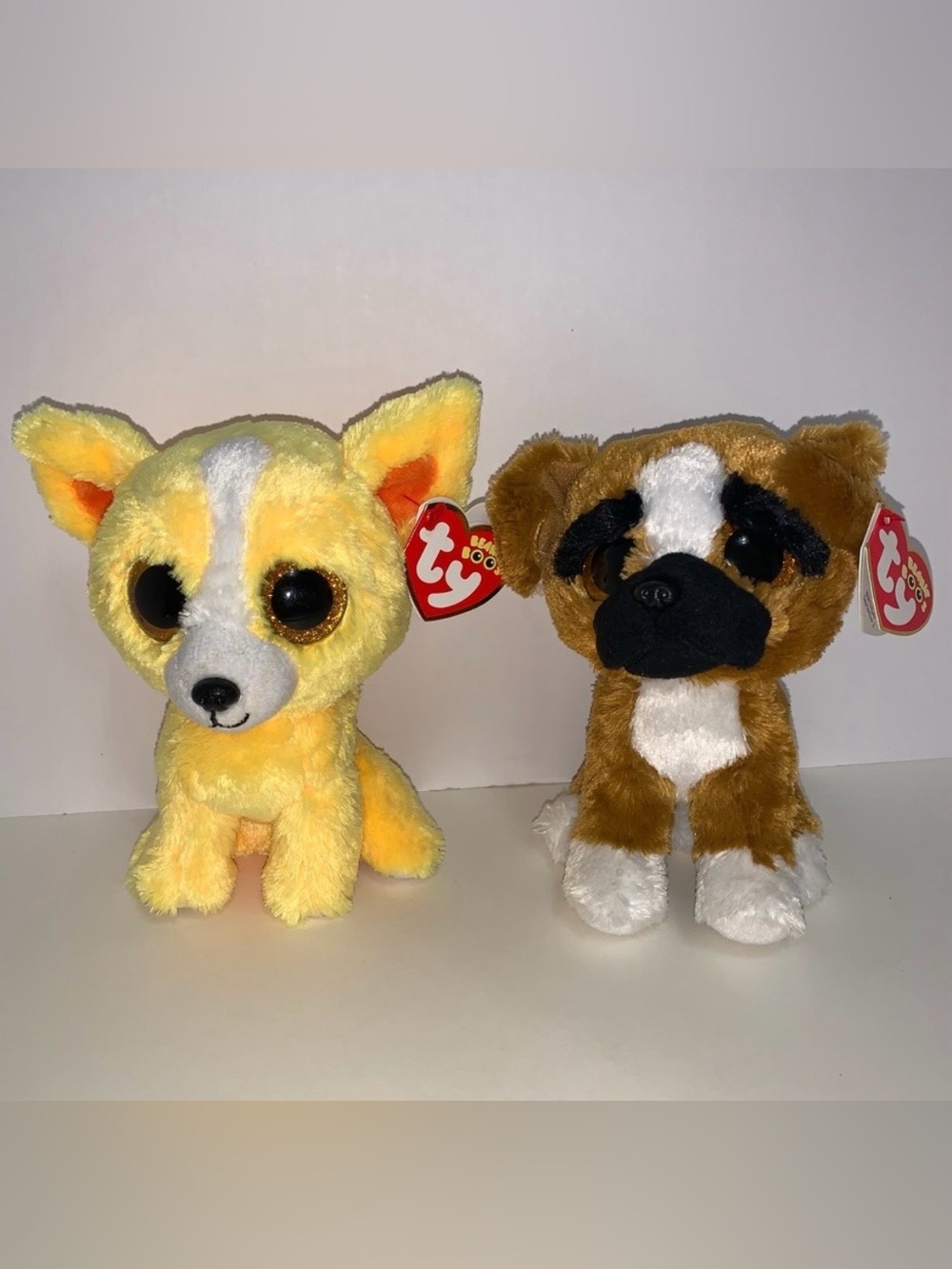 TY BEANIE BOO’S Dandelion chihuahua and Brutus boxer dogs plush stuffed animals